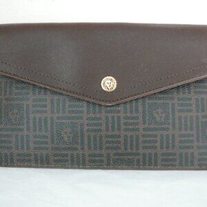 Anne Klein Brown & Black Clutch Purse Document Holder Lion Head Magnetic Closure